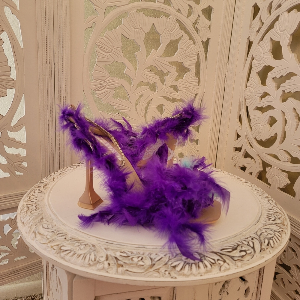 Sample Pair Only "VIOLET RAE" Feather Ankle Strap Heels